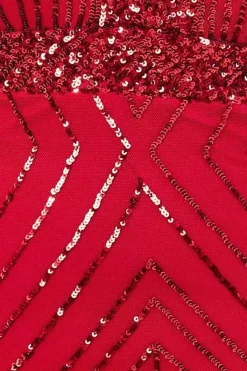 Scalloped Hem Starburst Midi Dress - Red by Goddiva Plus