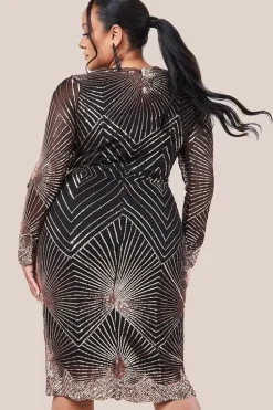Scalloped Hem Starburst Midi Dress - Rose Gold by Goddiva Plus