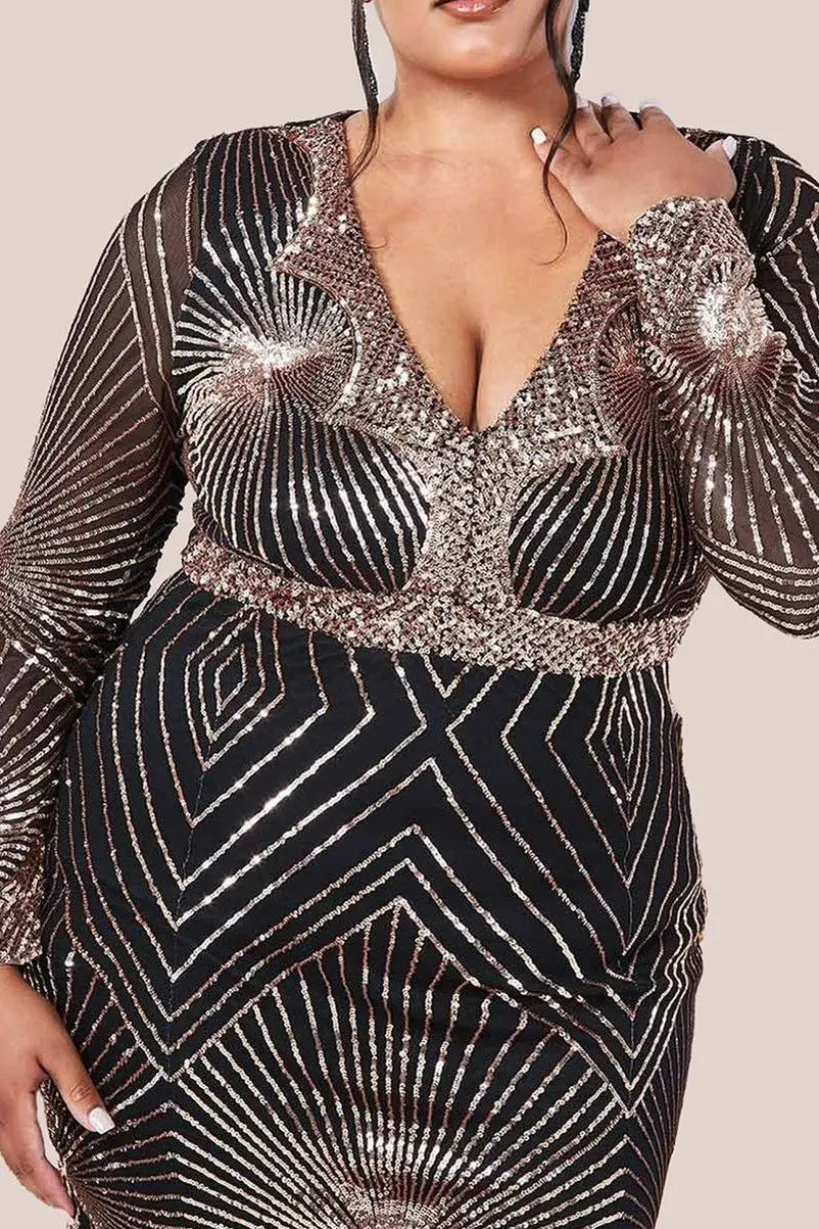 Scalloped Hem Starburst Midi Dress - Rose Gold by Goddiva Plus