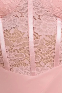 Scalloped Lace & Chiffon Winged Corset Bodice Maxi Dress - Blush Pink by Goddiva
