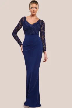 Scalloped Lace & Scuba Maxi Dress - Navy by Goddiva