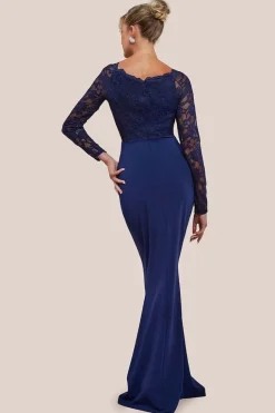 Scalloped Lace & Scuba Maxi Dress - Navy by Goddiva