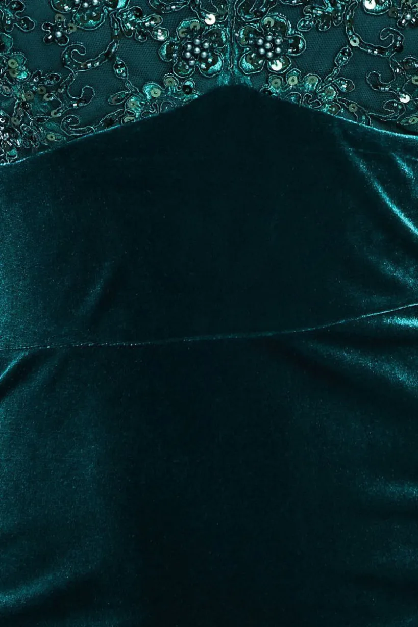 Scalloped Lace & Velvet Maxi Dress - Emerald Green by Goddiva