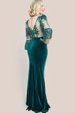 Scalloped Lace & Velvet Maxi Dress - Emerald Green by Goddiva