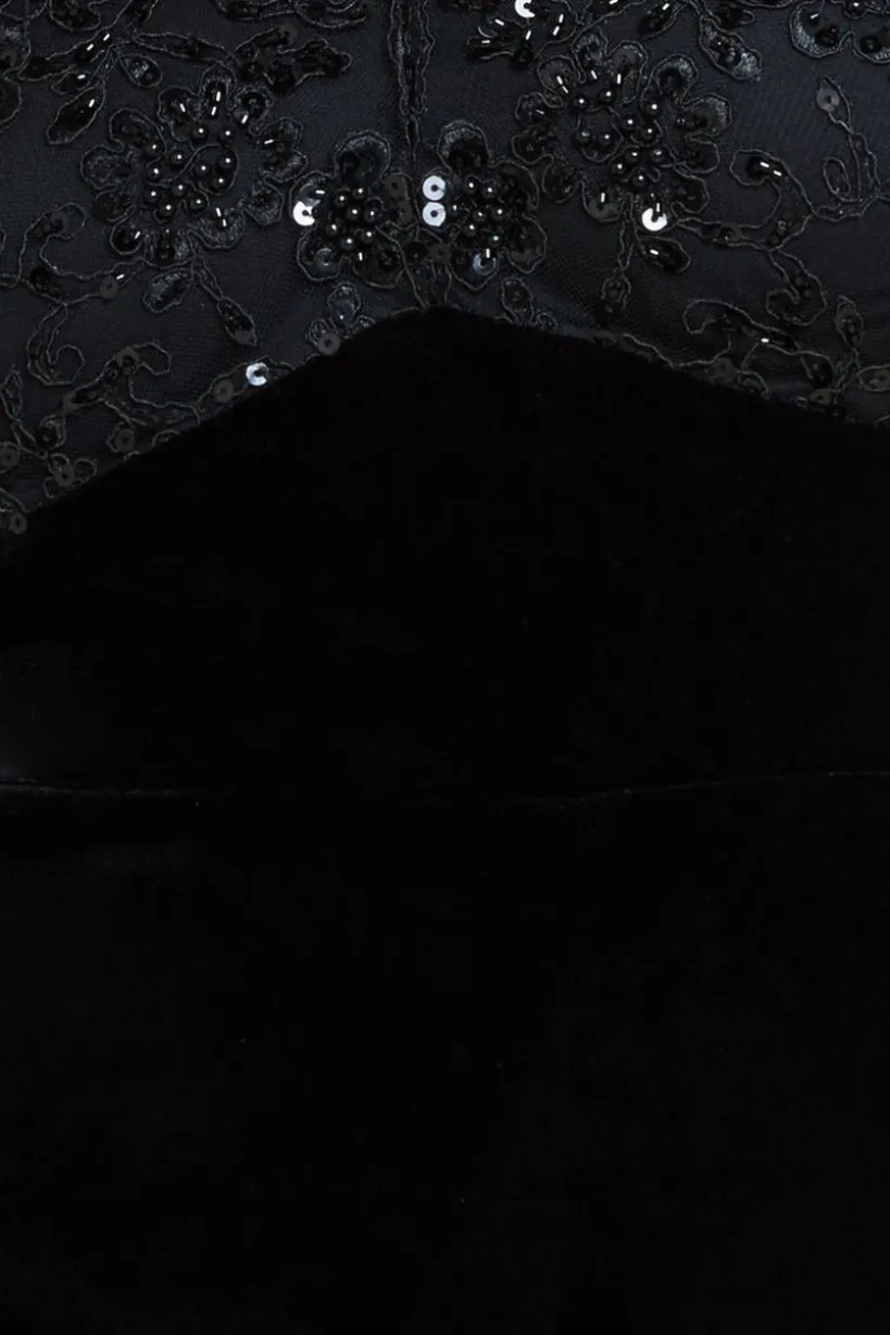 Scalloped Lace & Velvet Maxi Dress - Black by Goddiva Plus
