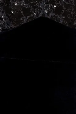 Scalloped Lace & Velvet Maxi Dress - Solid Black by Goddiva