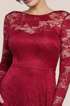 Scalloped Lace A-Line Maxi Dress - Wine by Goddiva