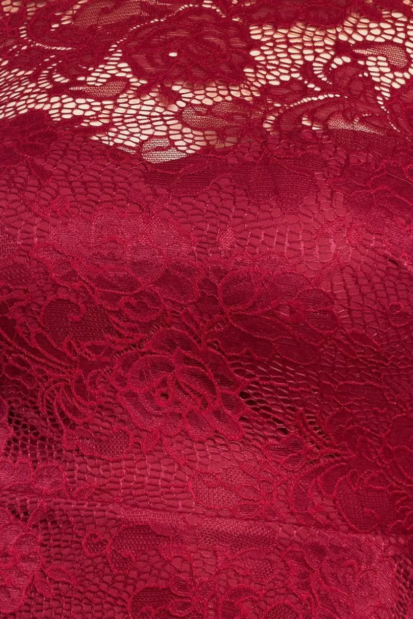 Scalloped Lace A-Line Maxi Dress - Wine by Goddiva