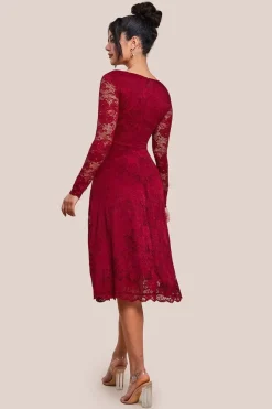 Scalloped Lace A-line Midi Dress - Wine by Goddiva