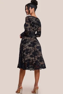 Scalloped Lace A-line Midi Dress - Black by Goddiva