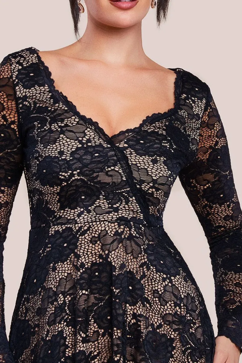 Scalloped Lace A-line Midi Dress - Black by Goddiva
