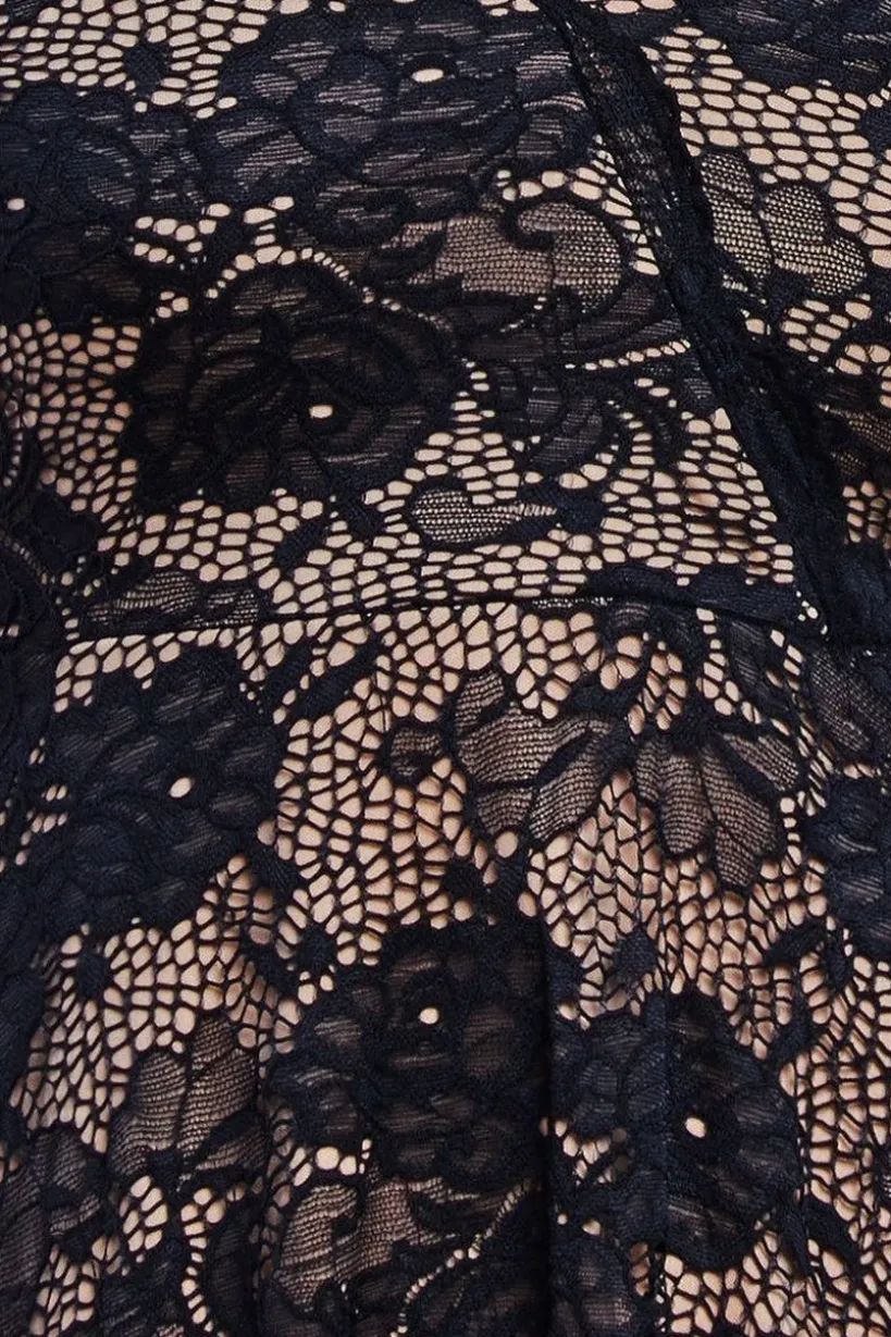 Scalloped Lace A-line Midi Dress - Black by Goddiva