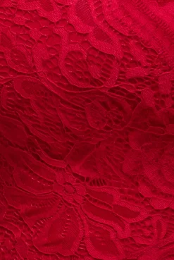 Scalloped Lace Bodice Long Sleeve Bardot Maxi Dress - Red by Goddiva