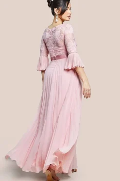Scalloped Lace Bodice Pleated Chiffon A Line Maxi Dress - Blush Pink by Goddiva