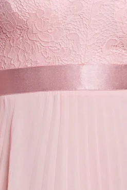 Scalloped Lace Bodice Pleated Chiffon A Line Maxi Dress - Blush Pink by Goddiva