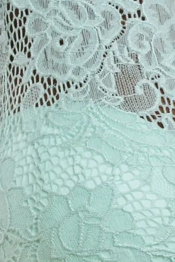 Scalloped Lace Bodice Pleated Chiffon A Line Maxi Dress - Mint Green by Goddiva