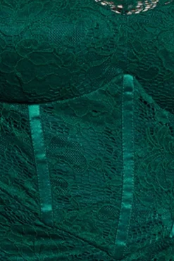 Scalloped Lace Corset Bodice Midi Dress - Emerald Green by Goddiva
