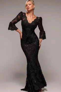 Scalloped Lace Maxi Dress - Black by Goddiva