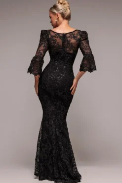 Scalloped Lace Maxi Dress - Black by Goddiva