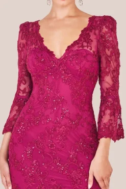 Scalloped Lace Maxi Dress - Burgundy by Goddiva