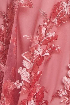 Scalloped Neck Embroidered Lace High Low Midi Dress - Coral by Goddiva