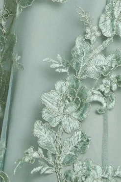 Scalloped Neck Embroidered Lace High Low Midi Dress - Sage Green by Goddiva