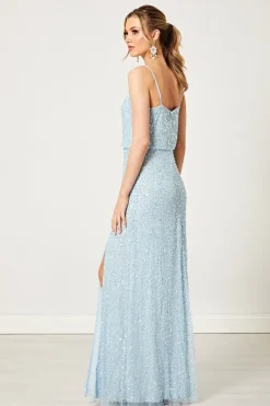 Scatter Embellished Sequin Maxi Dress In Silver Blue by Angeleye