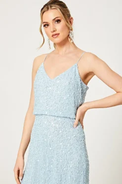 Scatter Embellished Sequin Maxi Dress In Silver Blue by Angeleye