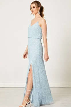 Scatter Embellished Sequin Maxi Dress In Silver Blue by Angeleye