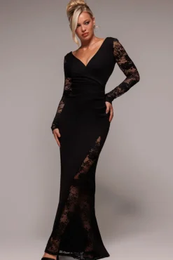 Scuba & Lace Wrap Maxi Dress - Black by Goddiva