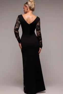 Scuba & Lace Wrap Maxi Dress - Black by Goddiva