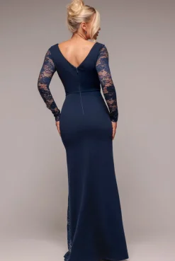 Scuba & Lace Wrap Maxi Dress - Navy Blue by Goddiva