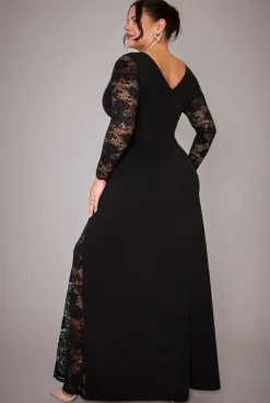 Scuba & Lace Wrap Maxi Dress - Black by Goddiva Plus