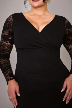 Scuba & Lace Wrap Maxi Dress - Black by Goddiva Plus