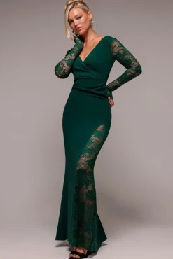 Scuba & Lace Wrap Maxi Dress - Emerald by Goddiva