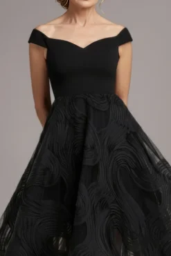Scuba & Textured Chiffon A Line Midi Dress - Black by Goddiva