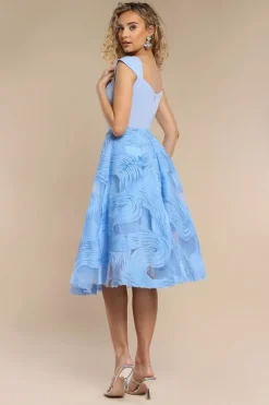 Scuba & Textured Chiffon A Line Midi Dress - Blue by Goddiva