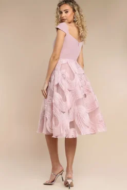 Scuba & Textured Chiffon A Line Midi Dress - Blush Pink by Goddiva