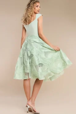 Scuba & Textured Chiffon A Line Midi Dress - Sage Green by Goddiva