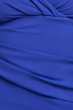Scuba Bardot Pleated Midi Dress - Royalblue by Goddiva Plus