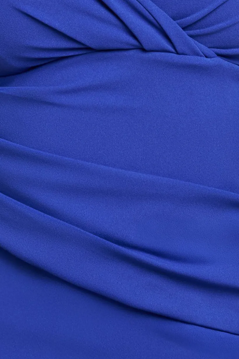 Scuba Bardot Pleated Midi Dress - Royalblue by Goddiva Plus