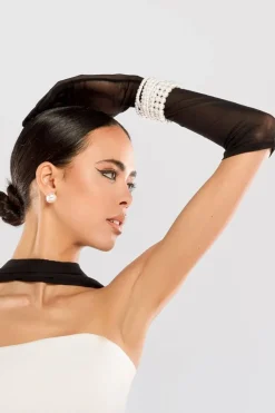 Scuba Boobtube Peplum Hem Corset & Side Split Jersey Maxi Skirt With Scarf & Gloves - Cream & Black by Goddiva