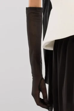 Scuba Boobtube Peplum Hem Corset & Side Split Jersey Maxi Skirt With Scarf & Gloves - Cream & Black by Goddiva