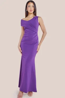 Scuba Crepe Off The Shoulder Maxi - Purple by Goddiva