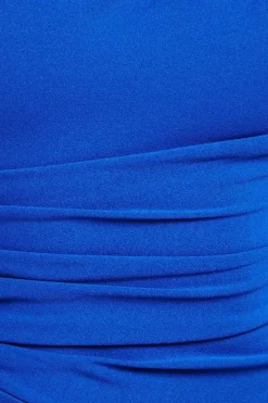 Scuba Crepe Asymmetric Neck Midi Dress - Royal Blue by Goddiva