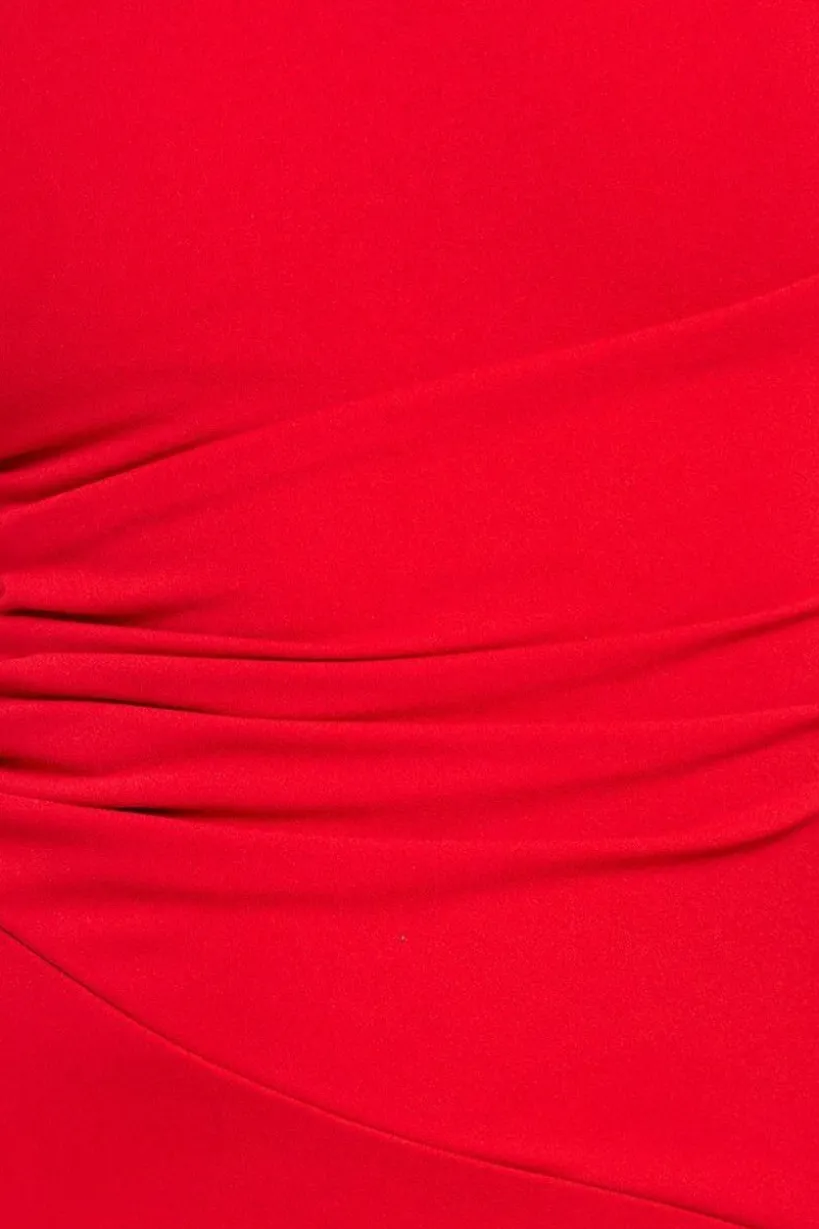 Scuba Crepe Asymmetric Neck Midi Dress - Red by Goddiva