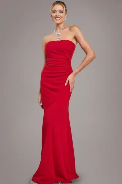 Scuba Crepe Bandeau Maxi With Diamante Necklace - Red by Goddiva