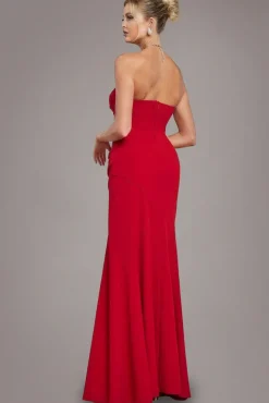 Scuba Crepe Bandeau Maxi With Diamante Necklace - Red by Goddiva