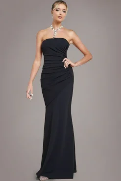 Scuba Crepe Bandeau Maxi With Diamante Necklace - Black by Goddiva