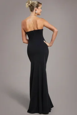 Scuba Crepe Bandeau Maxi With Diamante Necklace - Black by Goddiva